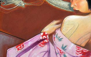 Geisha au dragon : (pastels sur papier.) 120 cm x 80 cm Thumbnail Placeholder