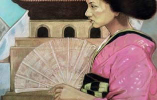 Geisha à l'éventail : (pastels sur papier.) 120 cm x 80 cm Thumbnail Placeholder